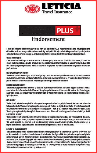 MedipacPLUS Travel Insurance Endorsement 