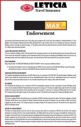 MedipacMAX Travel Insurance Endorsement 